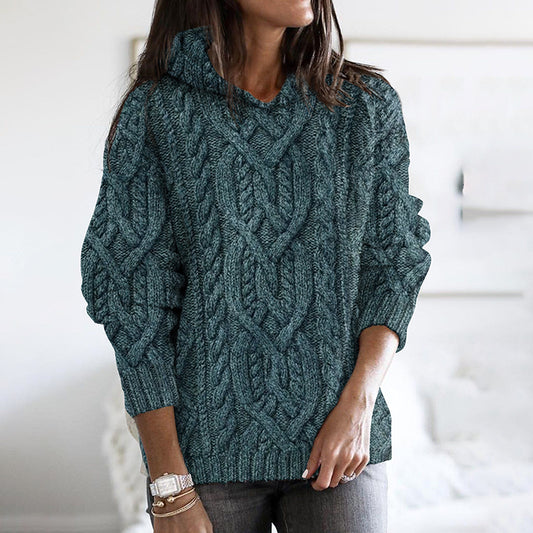 Women's Thick Knitted Hemp Pattern Hooded Sweater elevenforest