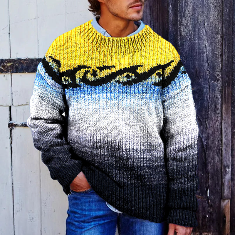 Stylish Gradient Surf Jacquard Crew Neck Sweater elevenforest