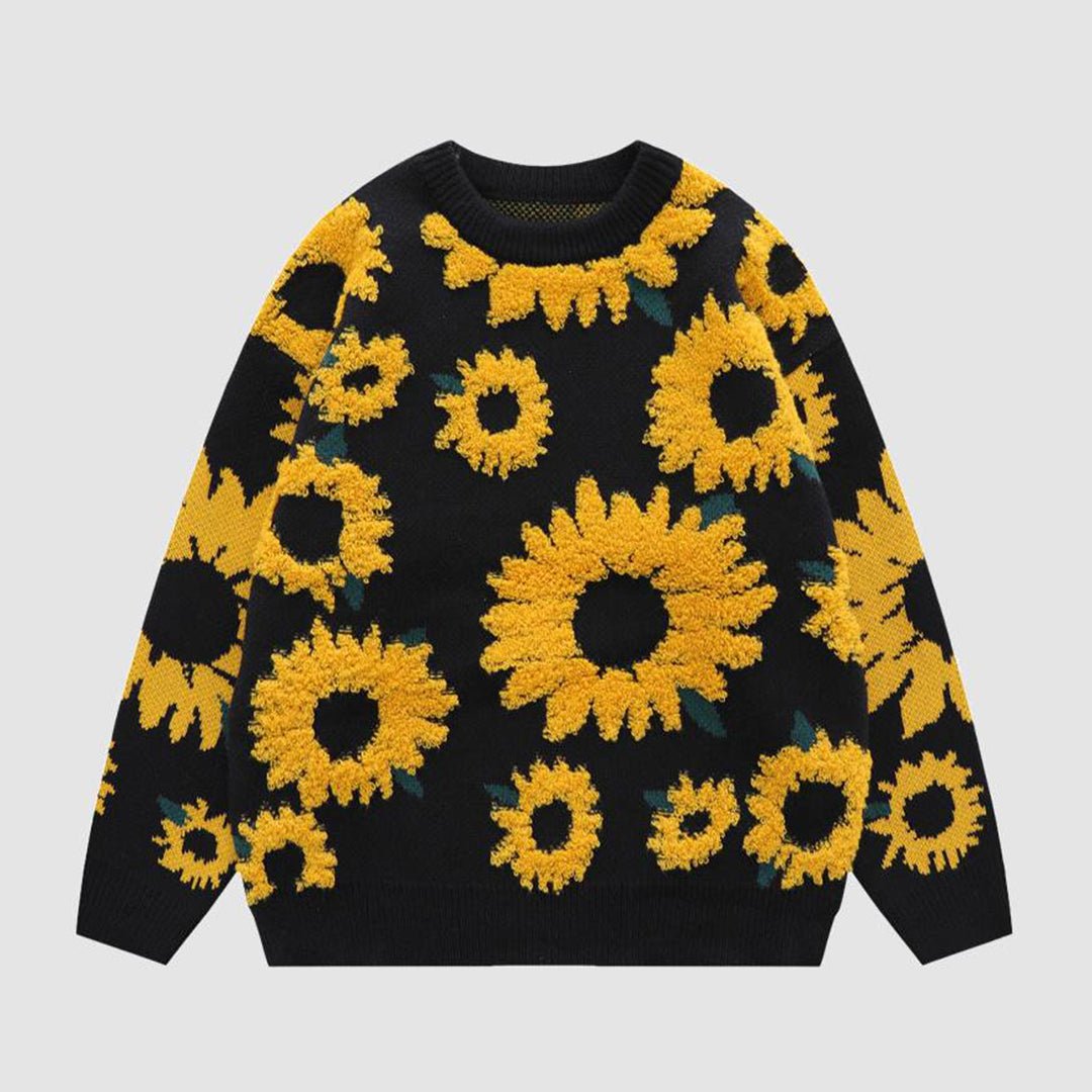 Paloma® | Chic knitted sweater with a bright sunflower pattern
