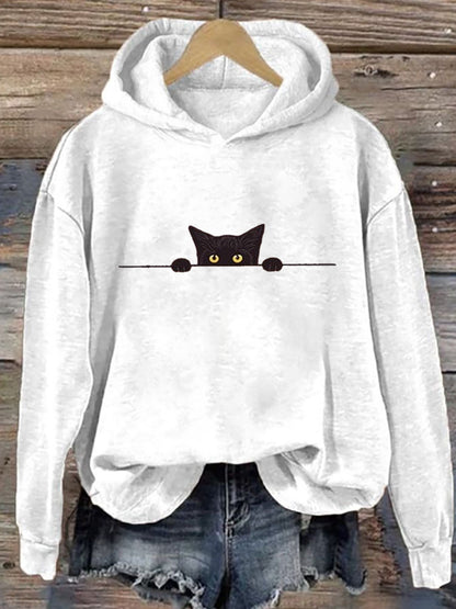 Comstylish Women's Casual Funny Black Cat Print Hoodie
