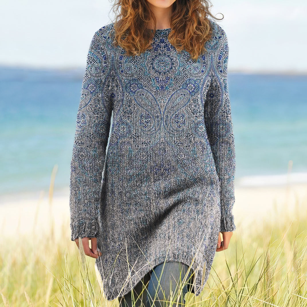 Vintage Tribal Paisley Pattern Knitted Warm Sweater Dress elevenforest