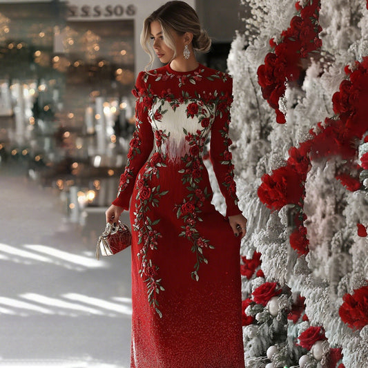 Women's Vintage Christmas Snowflakes Art Cozy Knit Maxi Sweater Dress artswardrobe