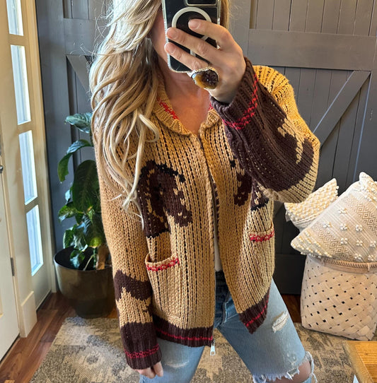 Vintage Western Horse Pattern Cozy Knit Cardigan elevenforest