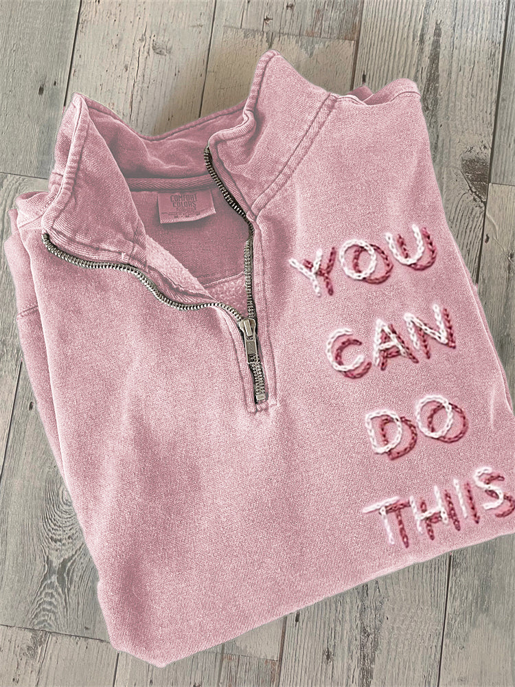Comstylish You Can Do This Embroidered Zip Up Sweatshirt