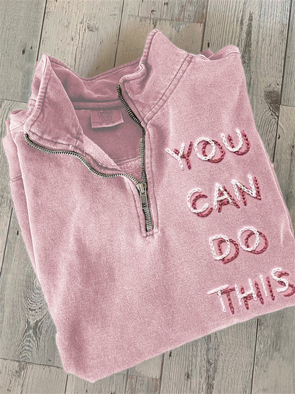 Comstylish You Can Do This Embroidered Zip Up Sweatshirt