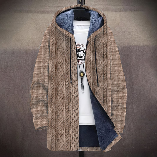 Men's Vintage Knitted Graphic Art Comfort Plush Hooded Coat elevenforest