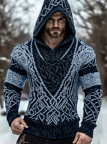 Men's Viking Jacquard Inspired Celtic Hooded Sweater elevenforest