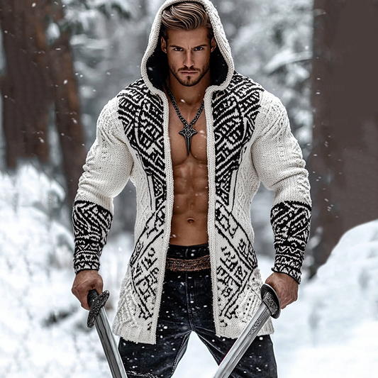 Men's Viking Geometry Pattern Jacquard Cozy Cardigan Sweater elevenforest