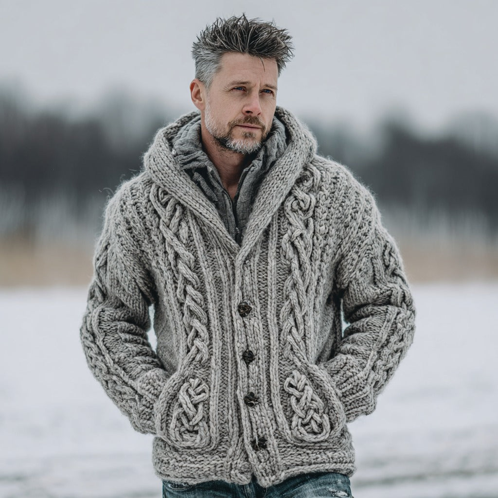 Men's Vintage Viking Celtic Knot Knitted Warm Button Sweater Cardigan elevenforest