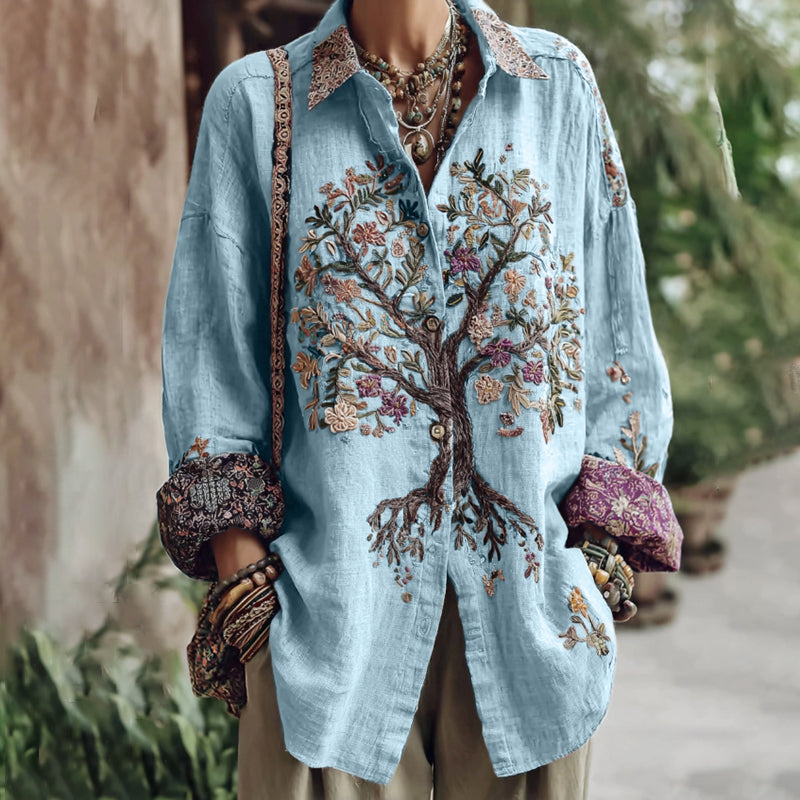 Comstylish Women's Tribal Tree Of Life Casual Long Sleeve Shirt