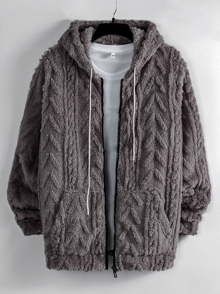 Men's Solid Color Warm Hooded Fleece Jacket elevenforest