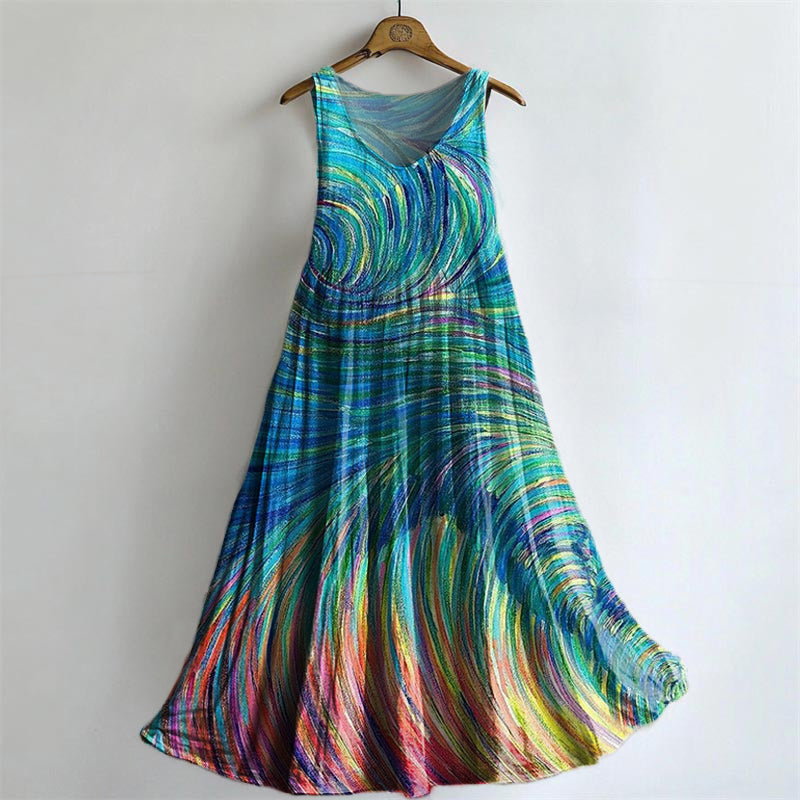 Women's Colorful Wave Ripple Embellished Pattern Art Print Round Neck