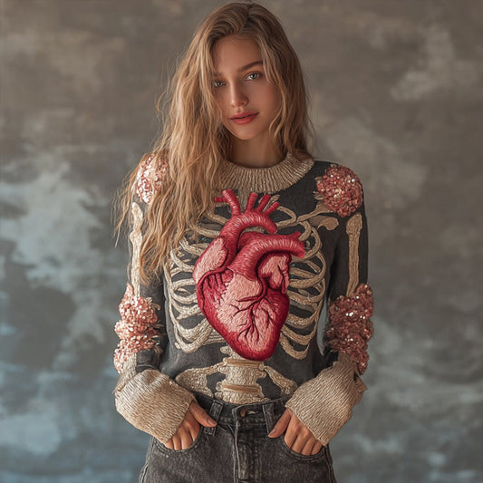 Female Anatomy Art And Flower Round Neck Sweater artswardrobe