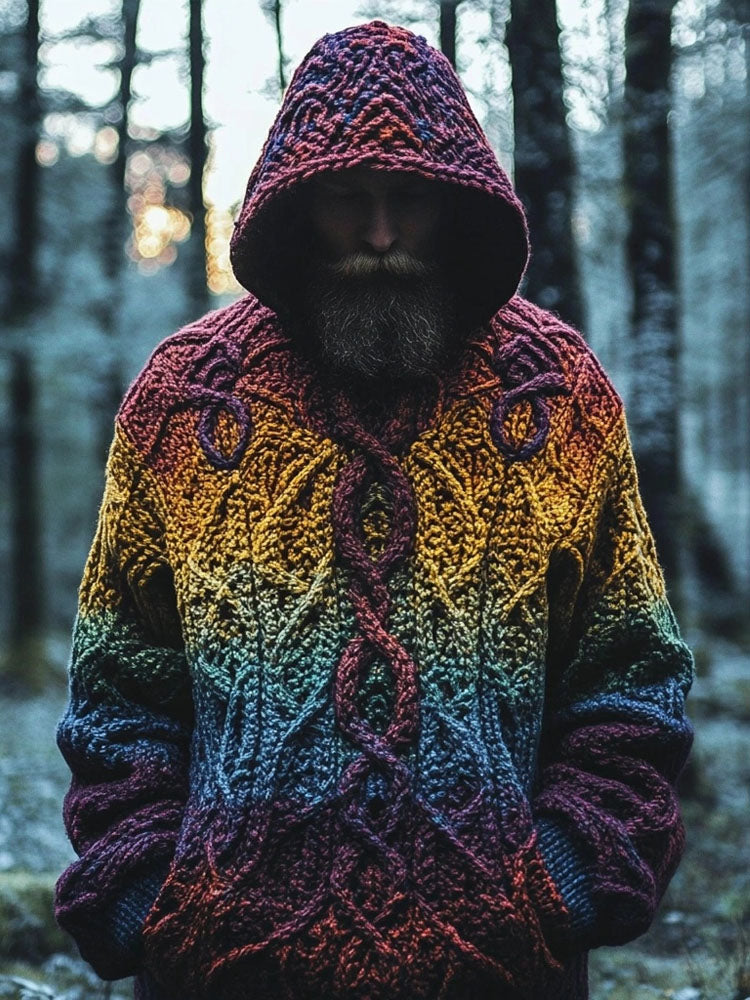 Men's Retro Viking Celtic Chunky Cozy Hooded Sweater elevenforest