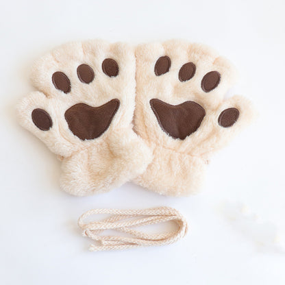 Comstylish Cute Cat Paw Half-finger Plush Gloves