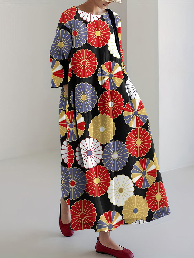 Japanese Art Print Loose Midi Dress