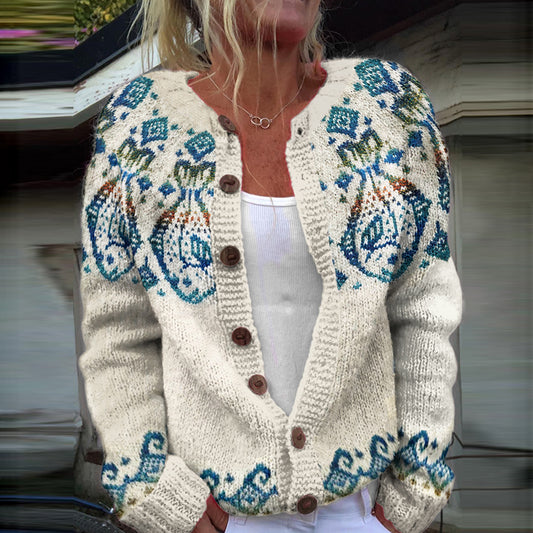 Cozy Halibut Colorful Geometry Fish Art Casual Knitted Cardigan elevenforest