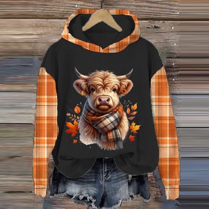 Women's Western Highland Cow Print Casual Hooded artswardrobe