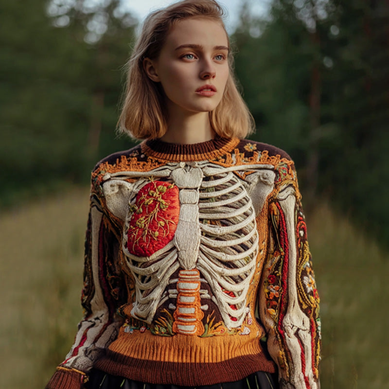 Vintage Halloween Human Anatomy Art Sense Thick Needle Round Neck Sweater artswardrobe