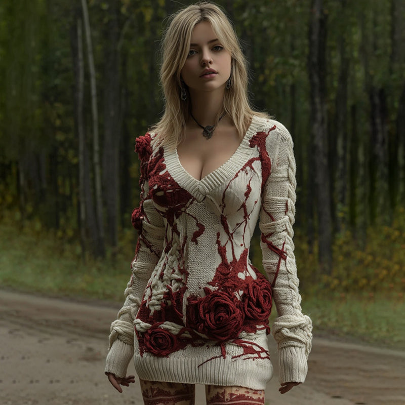 Women's Halloween Bandage Roses Art Knitted Warm Sweater artswardrobe
