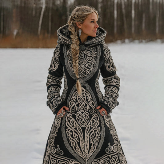 Women's Vintage Viking Celtic Knot Knit Cozy Sweater Maxi Dress artswardrobe