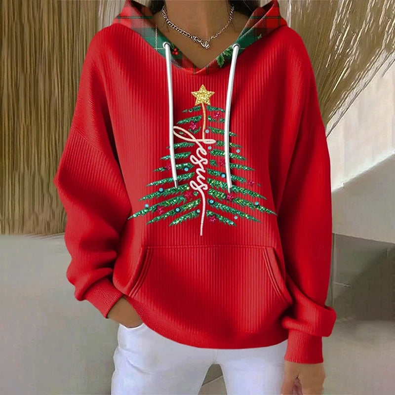 Comstylish Women's Christmas Tree Print Casual Hoodie