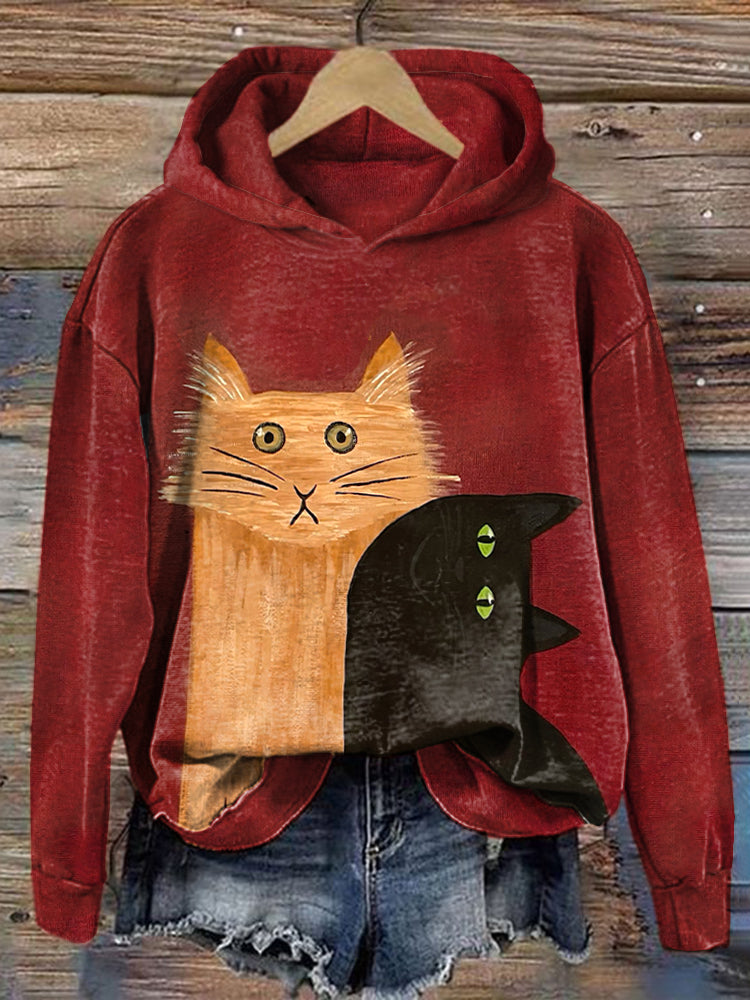 Comstylish Women's Funny Cats Print Vintage Hoodie