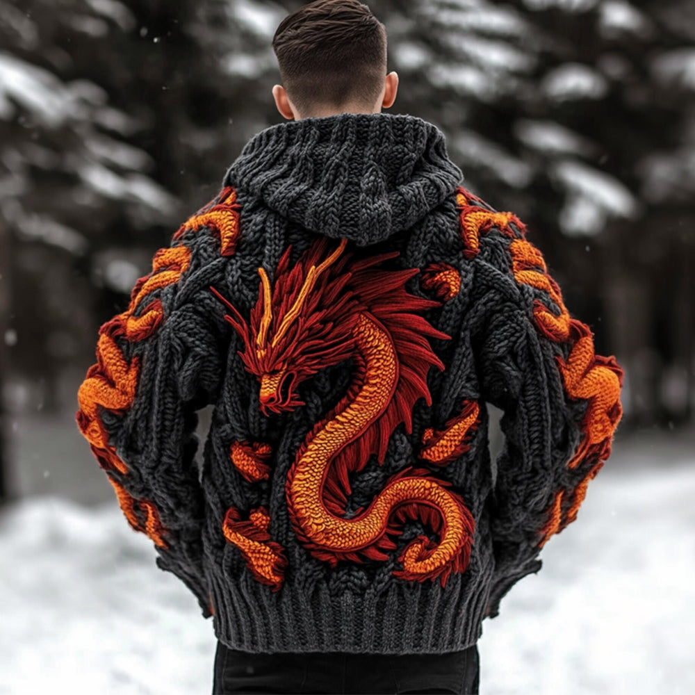 Men's Viking Dragon Celtic Thick Knit Zip-up Hooded Sweater artswardrobe