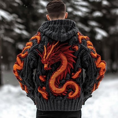 Men's Viking Dragon Celtic Thick Knit Zip-up Hooded Sweater artswardrobe