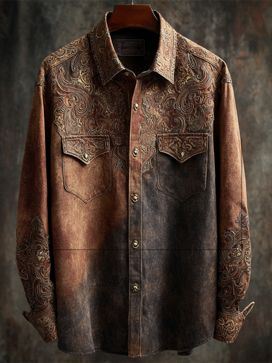 Western Style Retro Cotton And Linen Men's Casual Short-sleeve Shirt With Floral And Animal Elements artswardrobe