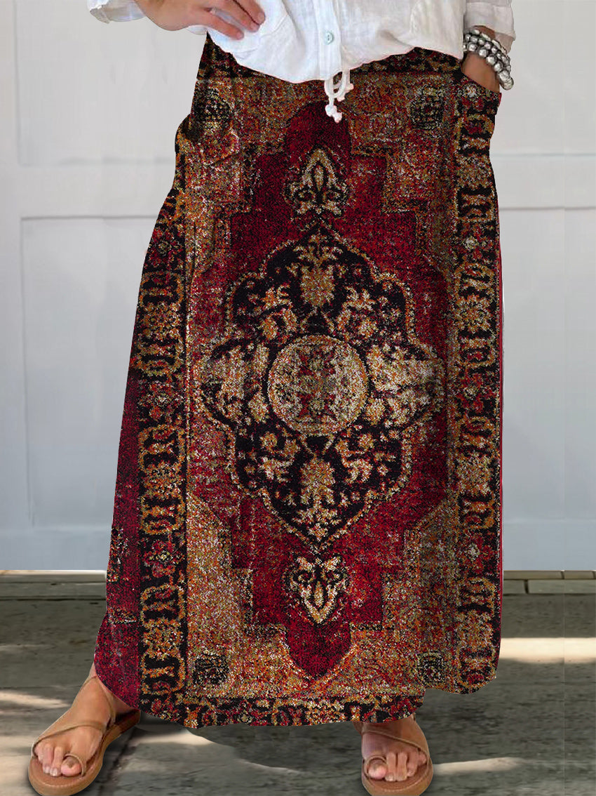 Women's Vintage Ethnic Pattern Pattern Art Printed Linen Pocket Dresse