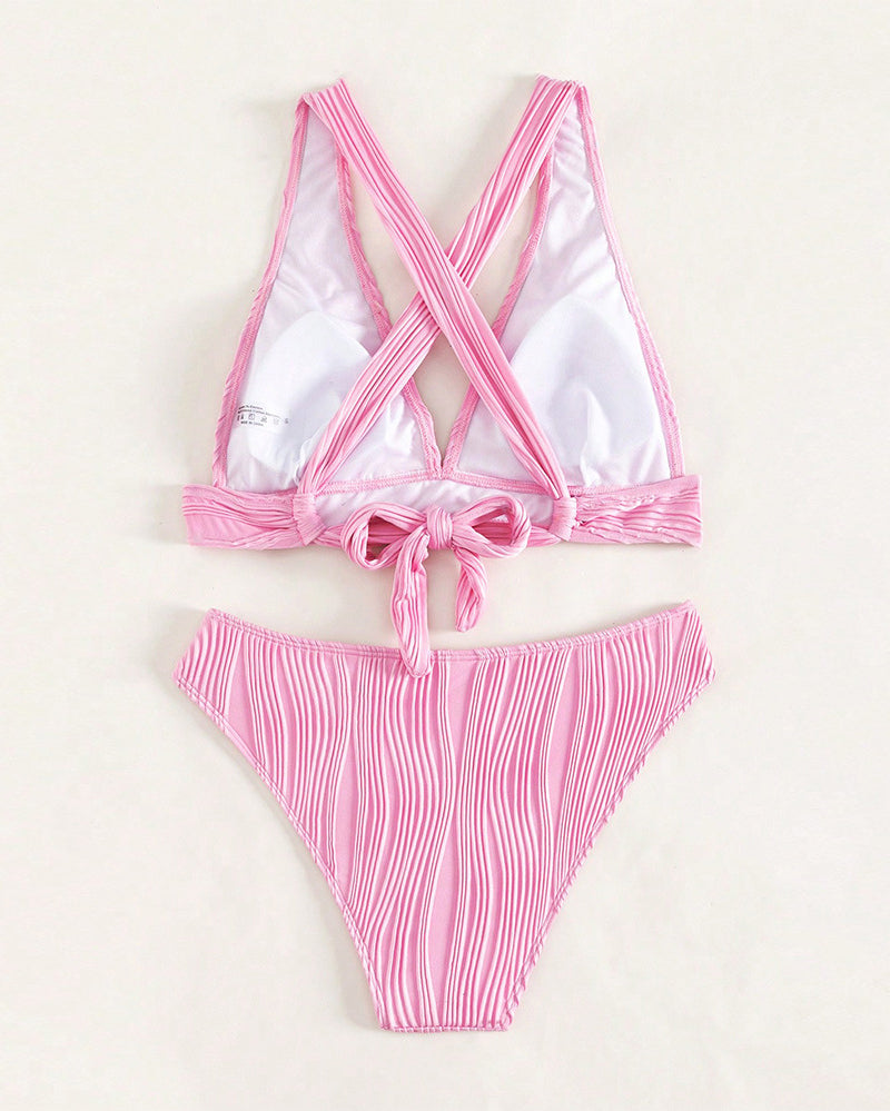 ER | Bikini sexy monocolore con profondo scollo a V