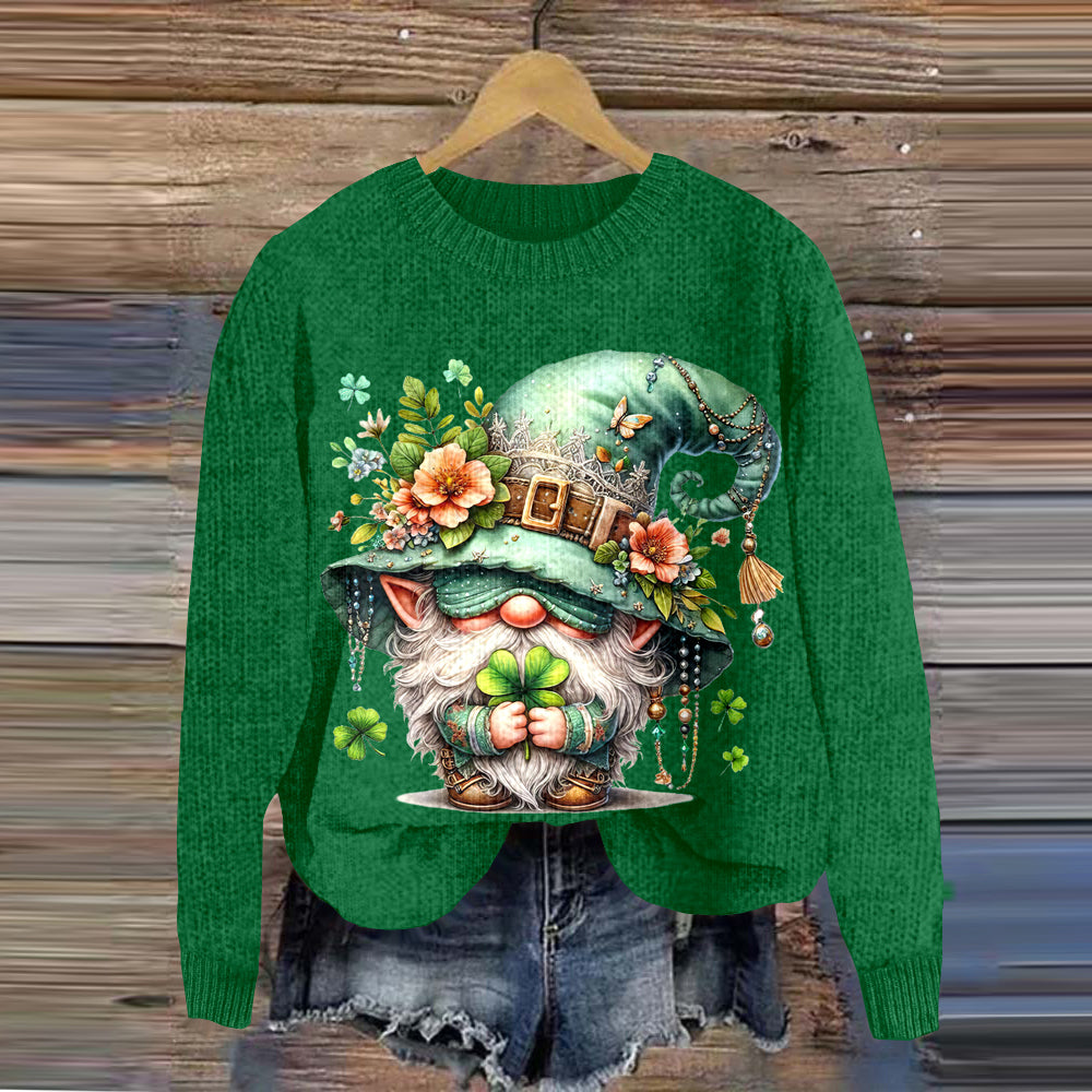 Women'S St. Patrick'S Day Gnome Knitted Cozy Sweater elevenforest