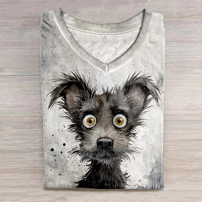 Comstylish Funny Dog Ink And Watercolor Art Print Casual T-Shirt