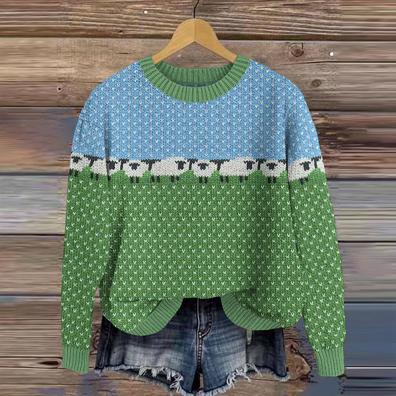 Vintage Sheep Landscape Knitted Cozy Cardigan elevenforest