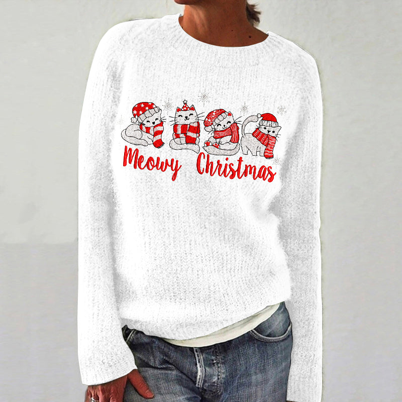 Comstylish Christmas Cat Embroidery Knitted Sweater
