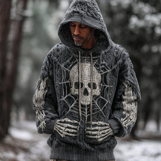 Men's Viking-style Skull And Spider Web Vintage Distressed Sweater artswardrobe