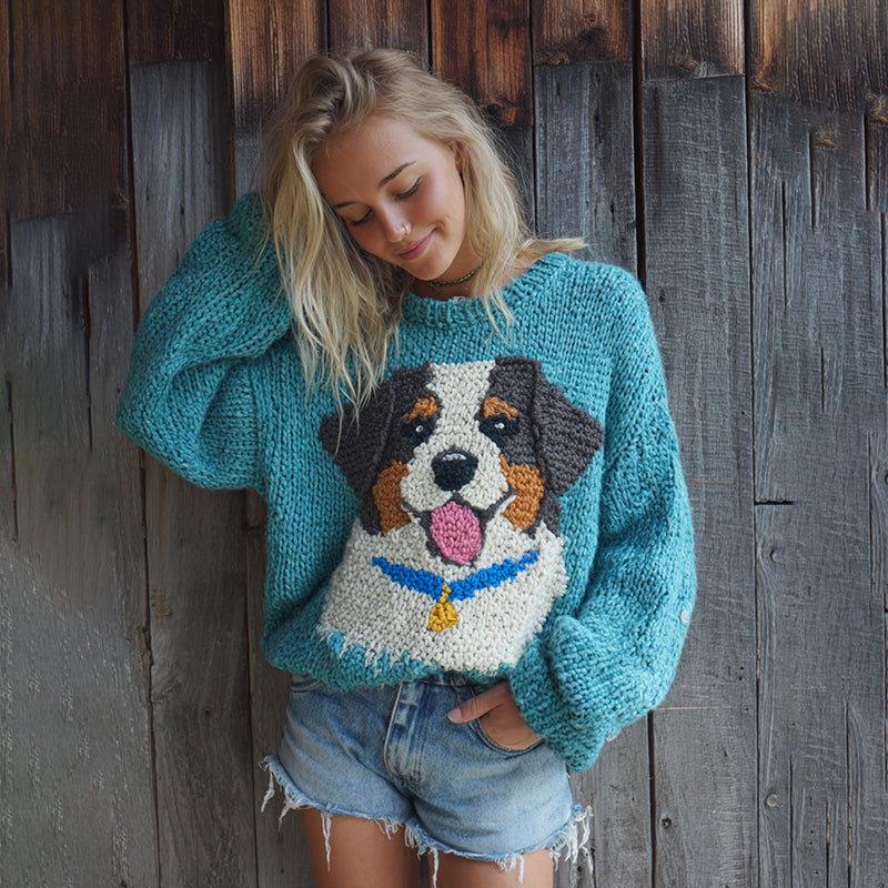 Comstylish Fuzzy Bernesemountain Dog Felt Cozy Knit Sweater