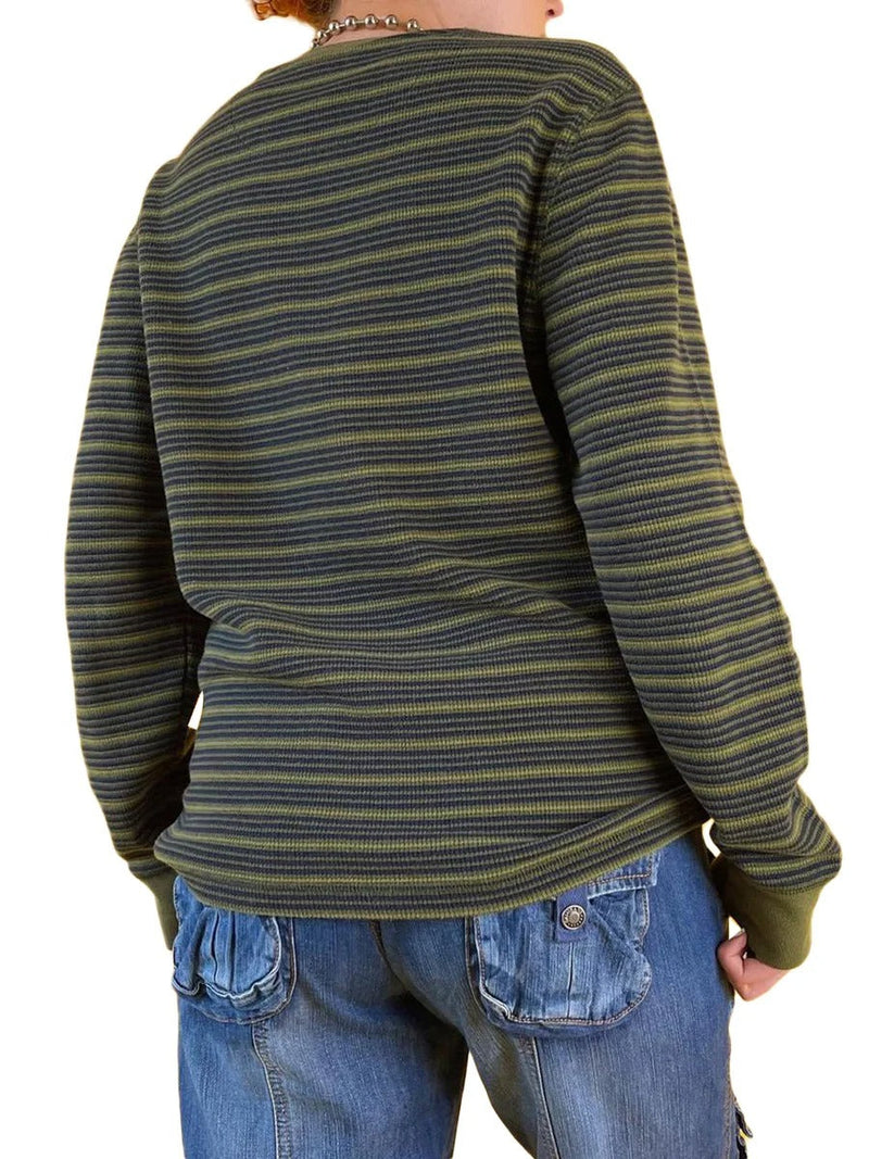 LP | MW - Camicia a maniche lunghe a righe con scollo rotondo