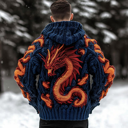 Men's Viking Dragon Celtic Thick Knit Zip-up Hooded Sweater elevenforest