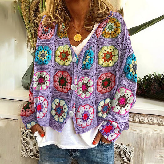 Casual Floral Blanket Print Knitted Cardigan elevenforest