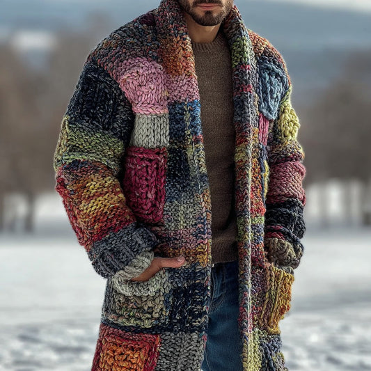 Men's Retro Geometric Knitted Warm Sweater Long Cardigan artswardrobe