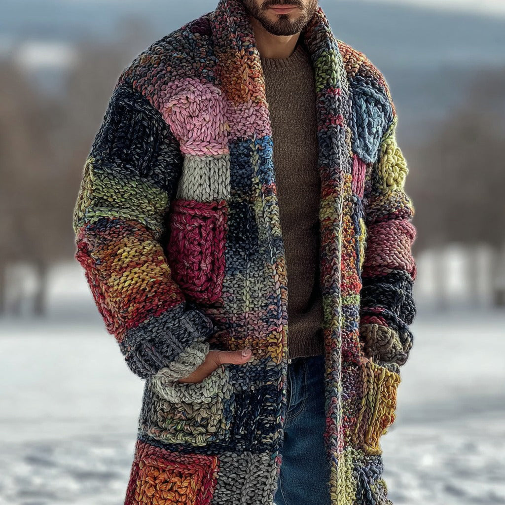 Men's Retro Geometric Knitted Warm Sweater Long Cardigan elevenforest