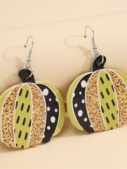 Leopard Sunflowers Pumpkin Leather Earrings artswardrobe