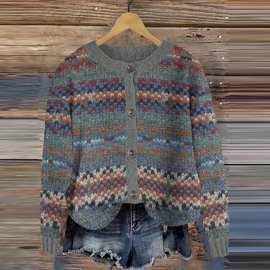 Vintage Icelandic Geometric Contrast Knitted Sweater Cardigan elevenforest