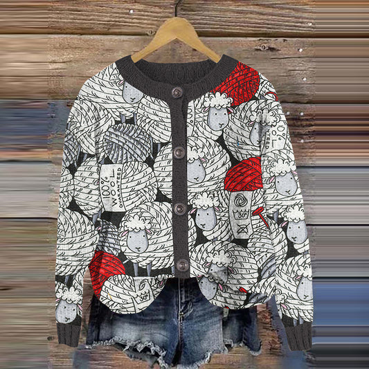 Vintage Icelandic Sheep Knitted Jacquard Women's Cardigan Sweater elevenforest