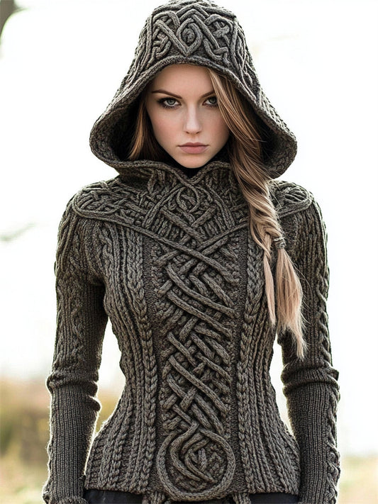 Vintage Celtic Mystical Slim Fit Chunky Hooded Sweater artswardrobe