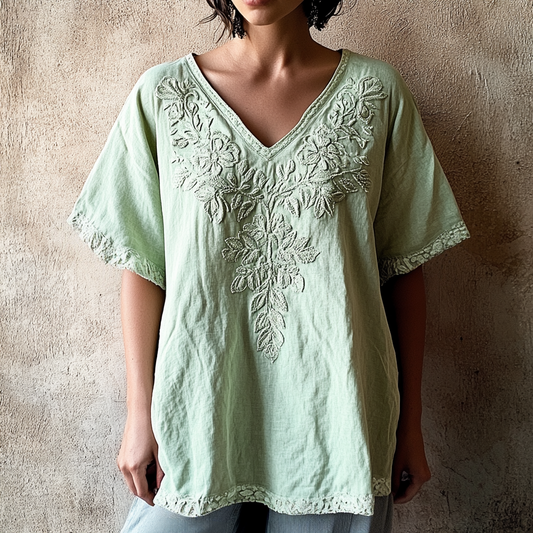 Vintage Floral Gradient Embroidered Comfy Shirt artswardrobe
