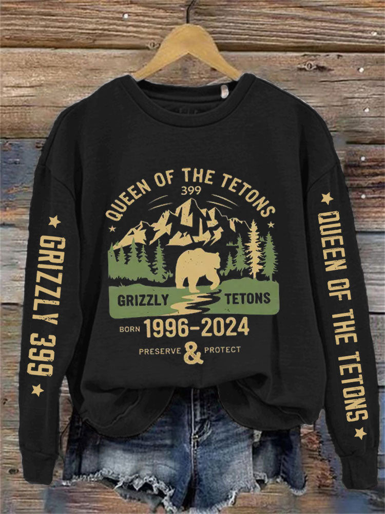 Comstylish Retro Grizzly 399 The Queen Of The Tetons 1996-2024 Print Sweatshirt