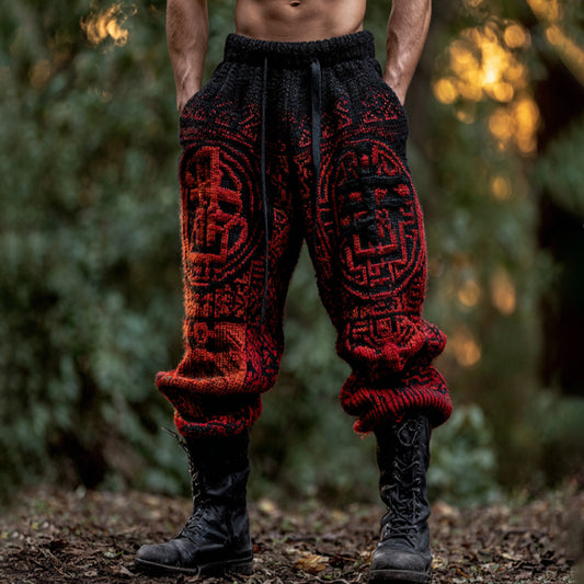 Men's Vintage Halloween Viking Art Knit Pants artswardrobe
